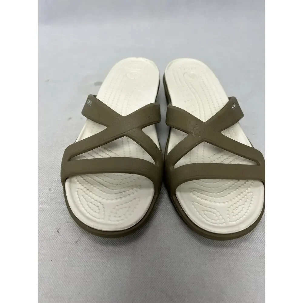 Crocs Patricia II Wedge Slide On Sandals Strappy Khaki & Oyster Color Size 11